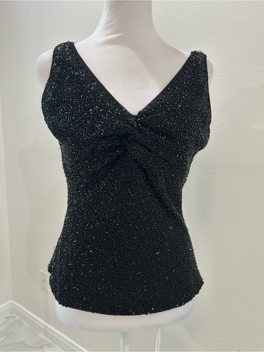 J KARA Vintage Black Beaded V-Neck Camisole